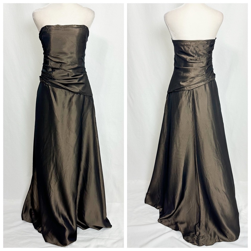 Vintage Strapless Satin Gown in Deep Brown